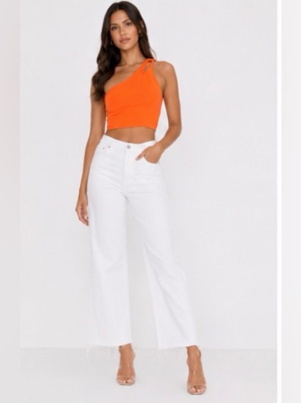 Susana Monaco Twist One-Shoulder Crop Top Size Medium Clownfish Orange NWT - Picture 6 of 6